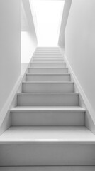 Ascending to Illumination, A Minimalist Staircase in Pristine White Hue