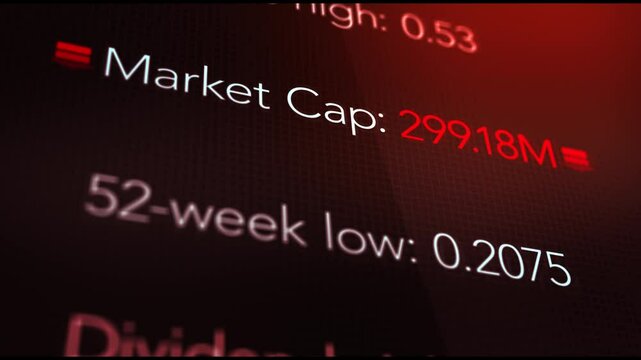 Camera pans across a negative stock market cap in investing interface