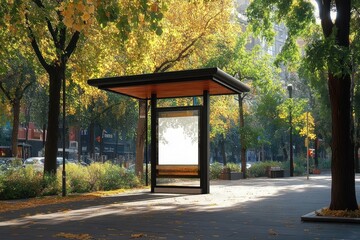 Urban Bus Stop Billboard Mockup for Advertising in City Environment with Empty Space for Brand Promotion