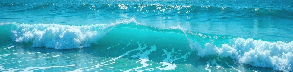 Naklejka premium Wavy ocean blue turquoise water with foamy waves , foam, water, sea