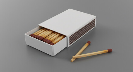 Open Blank Matchbox with Safety Matches on Grey Background