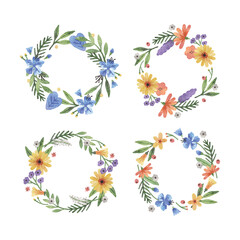 Hand drawn atercolor floral frame collection