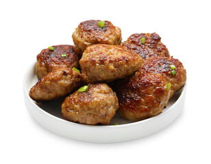 Delicious patties with green onions isolated on white