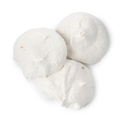 Delicious homemade meringue cookies isolated on white, top view