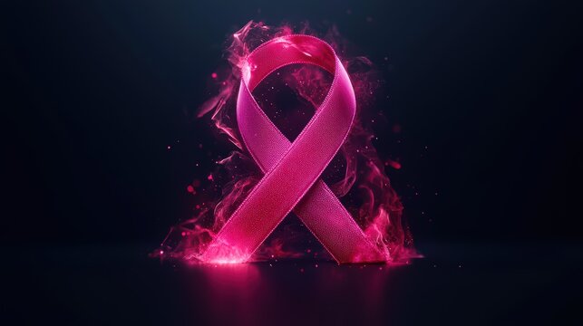 Glowing pink ribbon symbolizing breast cancer awareness