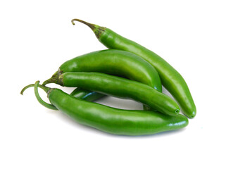 Green hot chili peppers isolated on white