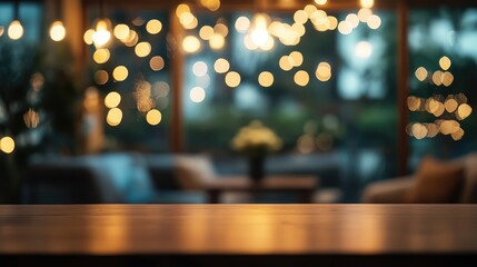 Displaying a Product on a Warm Wooden Table with Blurred Restaurant Background