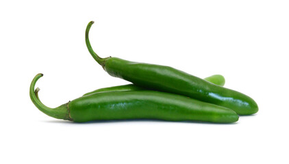 Green hot chili peppers isolated on white