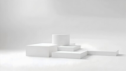 Empty podium or pedestal showcased on a white background featuring a box stand concept Blank product display shelf as a backdrop 3D rendering