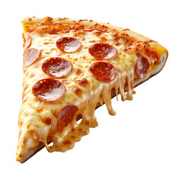 A Fluffy 3D Cartoon Pepperoni Pizza Slice with Glowing Melted Cheese Isolated on Transparent Background