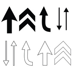 Single headed long arrow set. One sided black and white arrow icon. Vector Formats. Single ended black and white long arrow illustration. Outline white arrow icon.