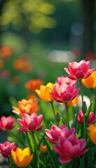 Obraz premium Spring blooms with colorful flowers in a garden, blooming flowers, spring, outdoor scenes