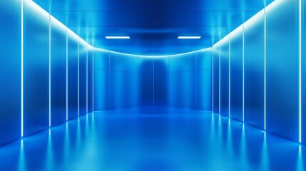 Clean Tech Space with Ambient Blue Lighting and Modern Design