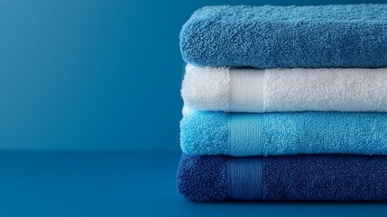 Classic Blue Gradient Towel Stack on Solid Background for Photography