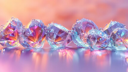 A close-up of sparkling, colorful gemstones with droplets, showcasing their brilliance.