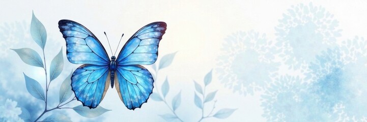 Obraz premium Soft and delicate blue butterfly watercolor painting, art prints, blue butterflies, blue watercolor butterflies
