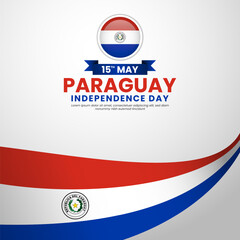 Fototapeta premium Paraguay independence day square banner background template with waving flag