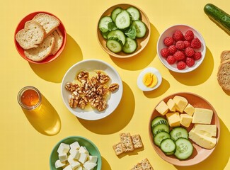 A Vibrant Spread of Healthy Snacks and Fruits