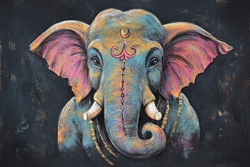 Obraz premium A colorful and artistic painting of a beautiful elephant head