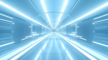 Fototapeta premium Futuristic Blue Light Tunnel Interior