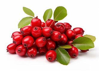 Red Barberry Berries with Leaves Isolated on a White Background