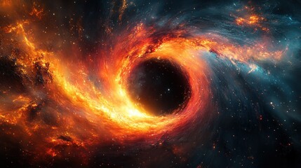 Cosmic Black Hole with Vibrant Energy Beams and Light Streaks in Futuristic Sci-Fi Art Style