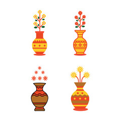 set of decorative elements. Collection of  flowers and vases icon set.  Thin linear drawing for colouring. Editable Stroke