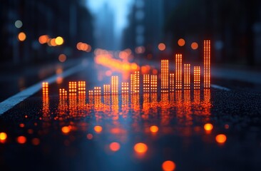 City Night Audio Waveforms on Wet Pavement