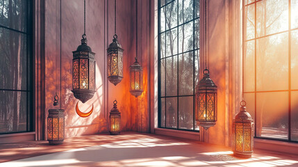 Obraz premium Moroccan lanterns in sunlit room