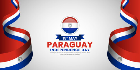 Paraguay Independence Day illustration vector background with waving ribbon flag