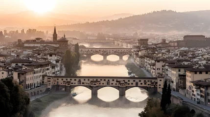 Sunrise over Florence: Foggy Arno River and Ponte Vecchio