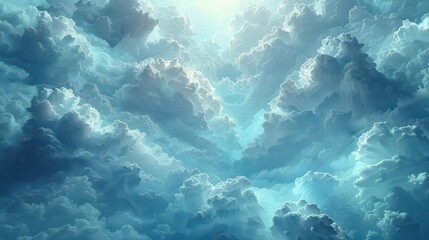 A serene sky filled with soft, billowing clouds in varying shades of blue and white.