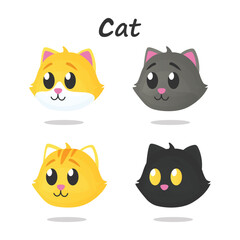 Set of Cat head with various color and pattern in flat art vector design illustration cute simple style. Perfect for animal or kid asset template sticker and books cover