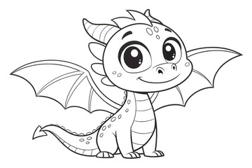 Adult coloring book page with beautiful dragon on white background