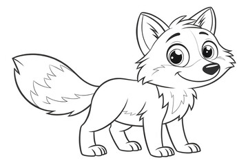 Obraz premium Coloring sheet for children with a cute wolf. Worksheet, Simple coloring activity for kids. Coloring book