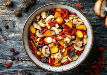 Aromatic Mushroom and Dried Fruit Salad Bowl