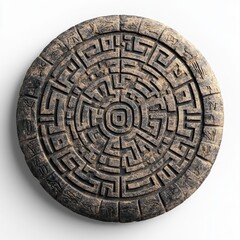 Ornate circular decorative plate with intricate maze-like patterns
