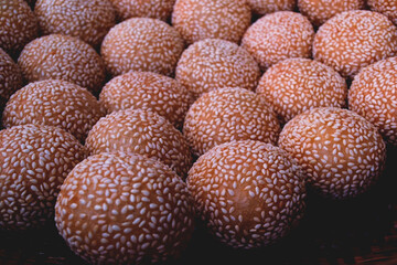 Recipes snack from asian culture, named onde,  on creative background