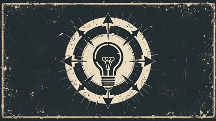 circle, arrows, bulb, initiator vector icon in grunge style