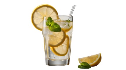 Fototapeta premium Refreshing Lemon and Mint Iced Drink in Glass.....