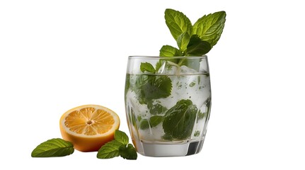 Fototapeta premium Refreshing Mint and Lemon Drink in Glass..........