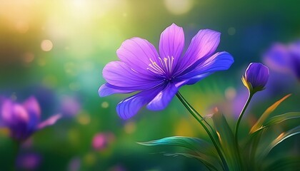 Fototapeta premium Stunning purple flower in sharp focus against serene blurred green background. Generated image