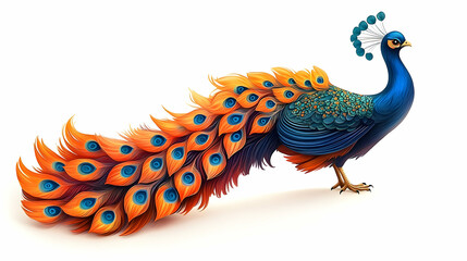 Obraz premium An elegantly illustrated peacock displaying colorful vibrant plumage artfully rendered