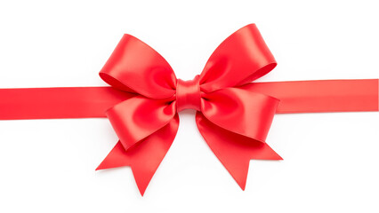Fototapeta premium Bright Red Satin Bow with Ribbon Isolated on White Background for Gift or Decoration Purposes