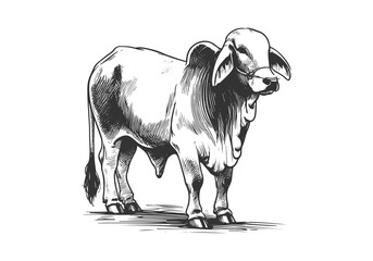 Brahman Cattle hand drawn sketch illustration vector