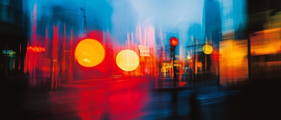 Obraz premium Abstract city night scene with blurred lights and motion.