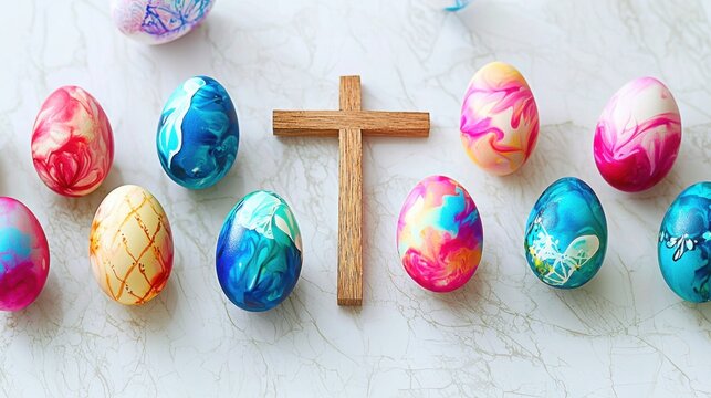  Christian Easter Significance , Cross with Colorful Easter Eggs with Cross Decoration