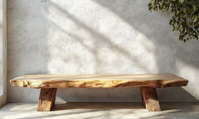 Obraz premium A wooden bench is sitting in front of a wall
