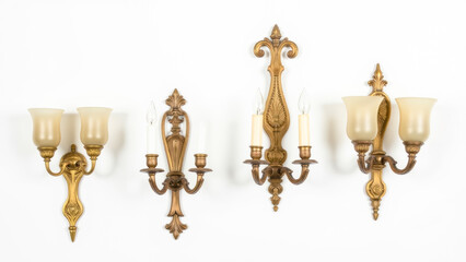 Vintage wall sconces in different designs showcasing elegant home lighting styles and antique decor options