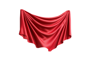 Red cloth is hanging on a white background, isolated